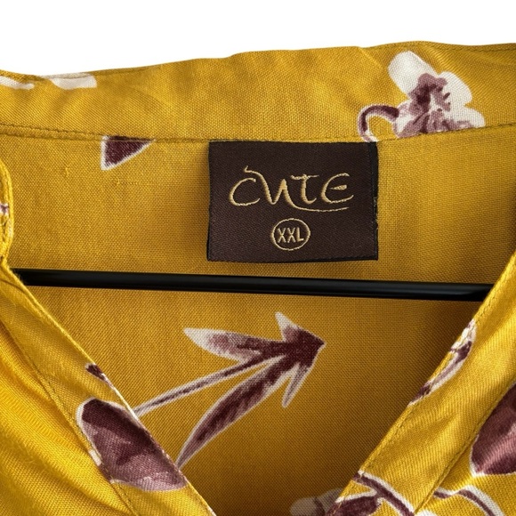 Mustard Yellow Floral Popover Blouse Tunic Ruffle Sleeves Peasant Bohemian XXL - Picture 5 of 16